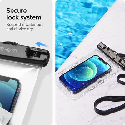 Spigen universeel waterdicht hoesje (transparant) - 2-pack, biedt betrouwbare bescherming tegen water, stof en vuil voor je telefoon tijdens outdooractiviteiten.