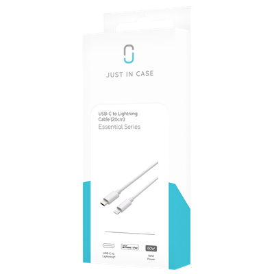 USB-C naar Lightning kabel MFI-gecertificeerd 20 cm (wit) - Korte kabel voor snel opladen en gegevensoverdracht tussen USB-C en Apple apparaten.