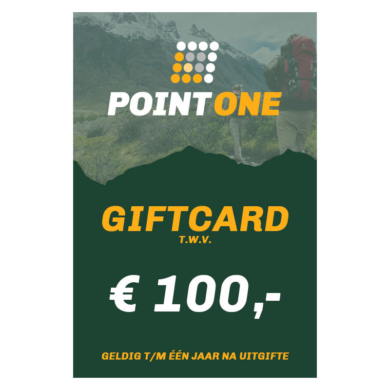 Point One cadeaubon €100 - Het perfecte cadeau voor outdoorliefhebbers en avonturiers.
