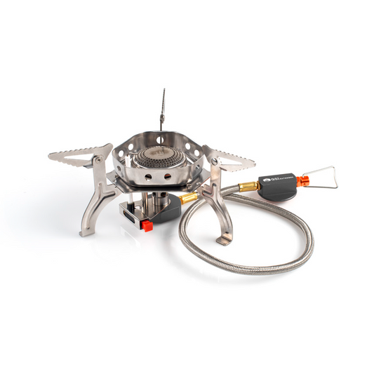 Glacier Remote Stove - Compact en robuust gasstel met een stevige basis, ideaal voor outdoor koken en kamperen.