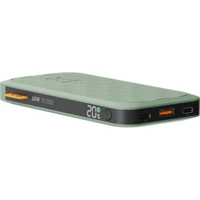 Xtorm Fuel Series 5 20W powerbank 10.000mAh (groen) - Krachtige powerbank met 2x USB-C en 1x USB-A poort, ideaal voor het opladen van meerdere apparaten onderweg.
